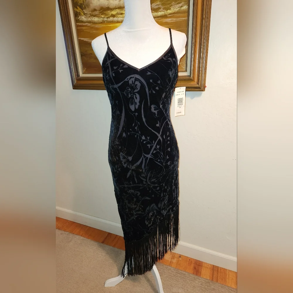 Silk Blend Vintage 1980s NOS Black Silk Blend Velvet Floral Dress by Robbie Bee - Picture 5 of 11